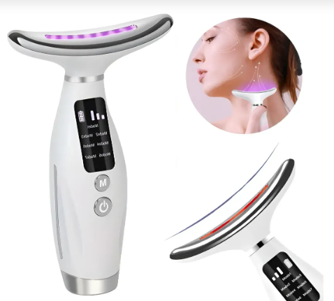 Massageador facial branco com luzes de LED